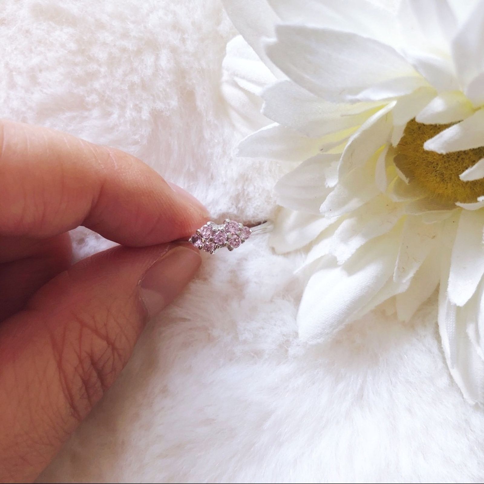 Other Sterling Silver Pink Floral Pinky Ring Size ONE SIZE - 9 Thumbnail