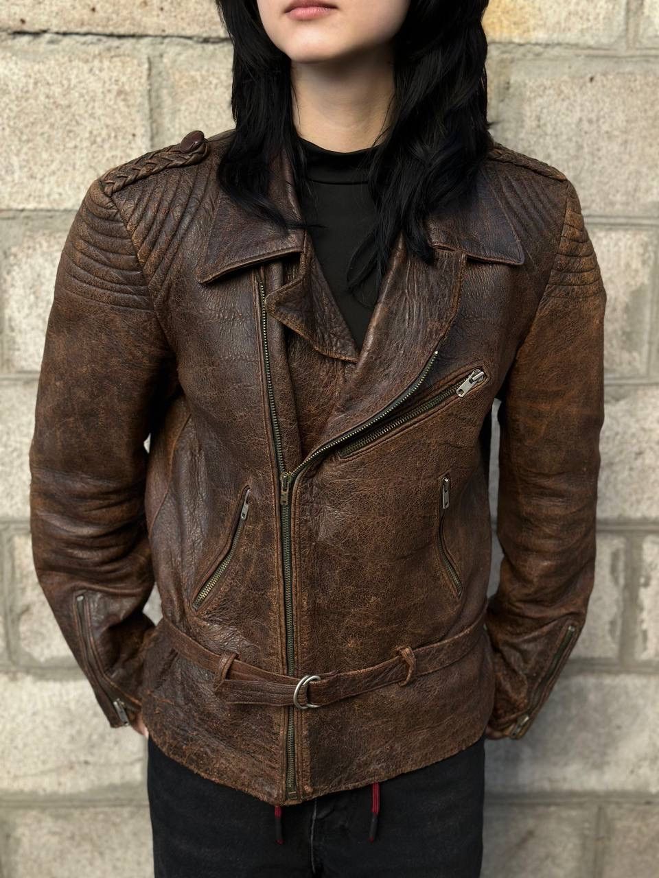 Leather VTG Mans Leather Jacket 80-70s Dark Brown Size M Y2K Trashed Size US M / EU 48-50 / 2 - 14 Thumbnail