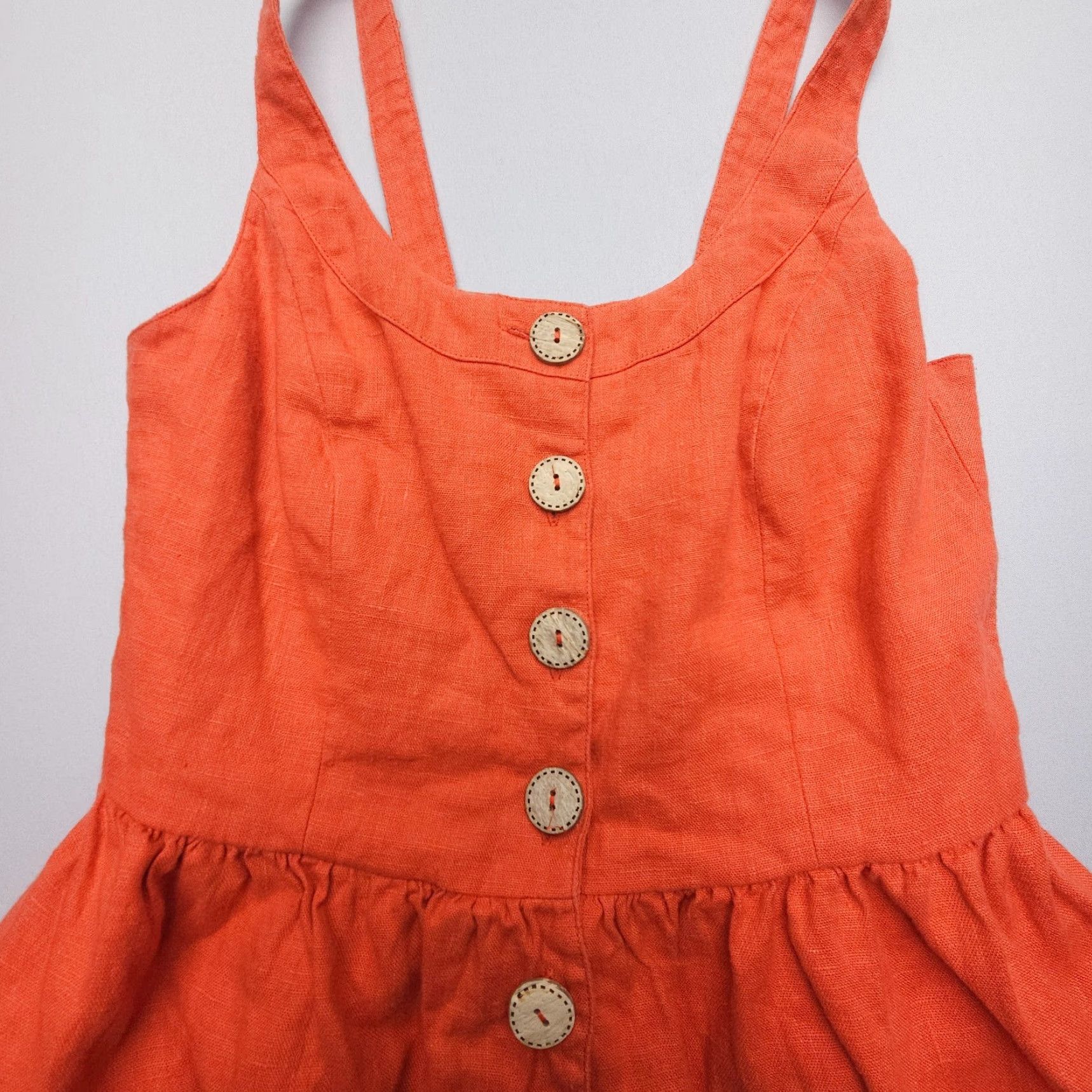 Soludos Soludos Linen Sundress Sleeveless A-Line Dress Small Orange 100% Linen USA Made Vintage No Size 28" / US 6 / IT 42 - 4 Thumbnail