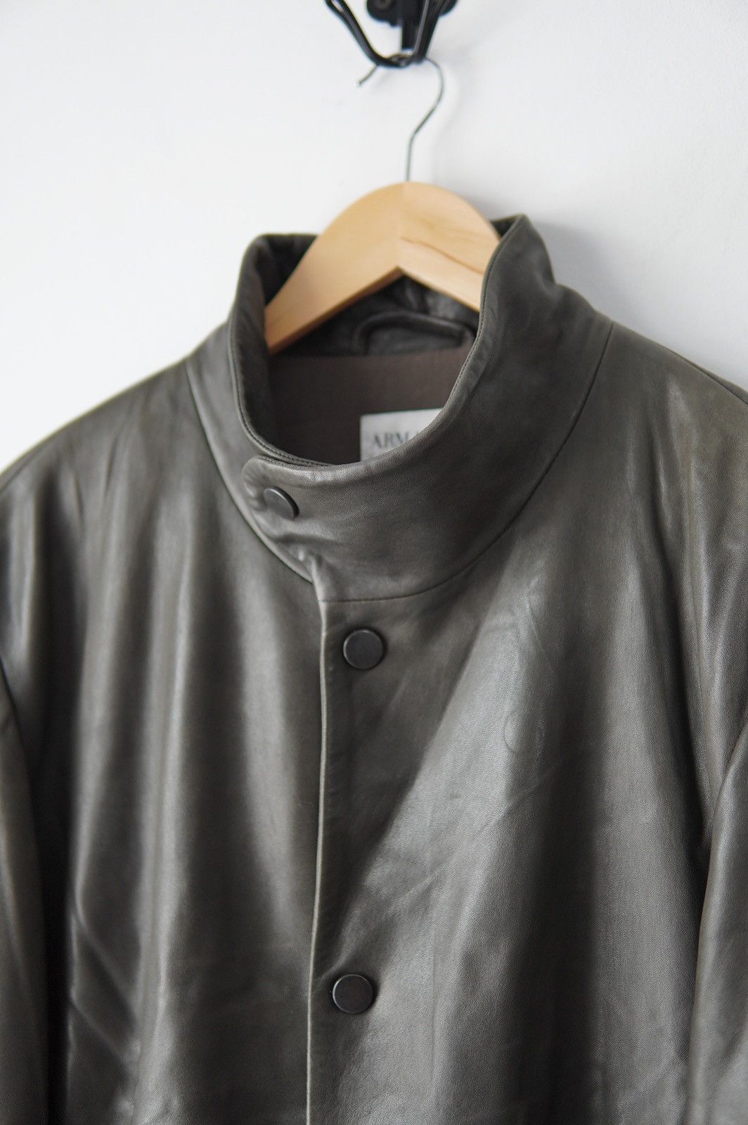 Armani Collezioni 1990s Armani Collezioni Runway Olive Leather Jacket Size US L / EU 52-54 / 3 - 10 Thumbnail