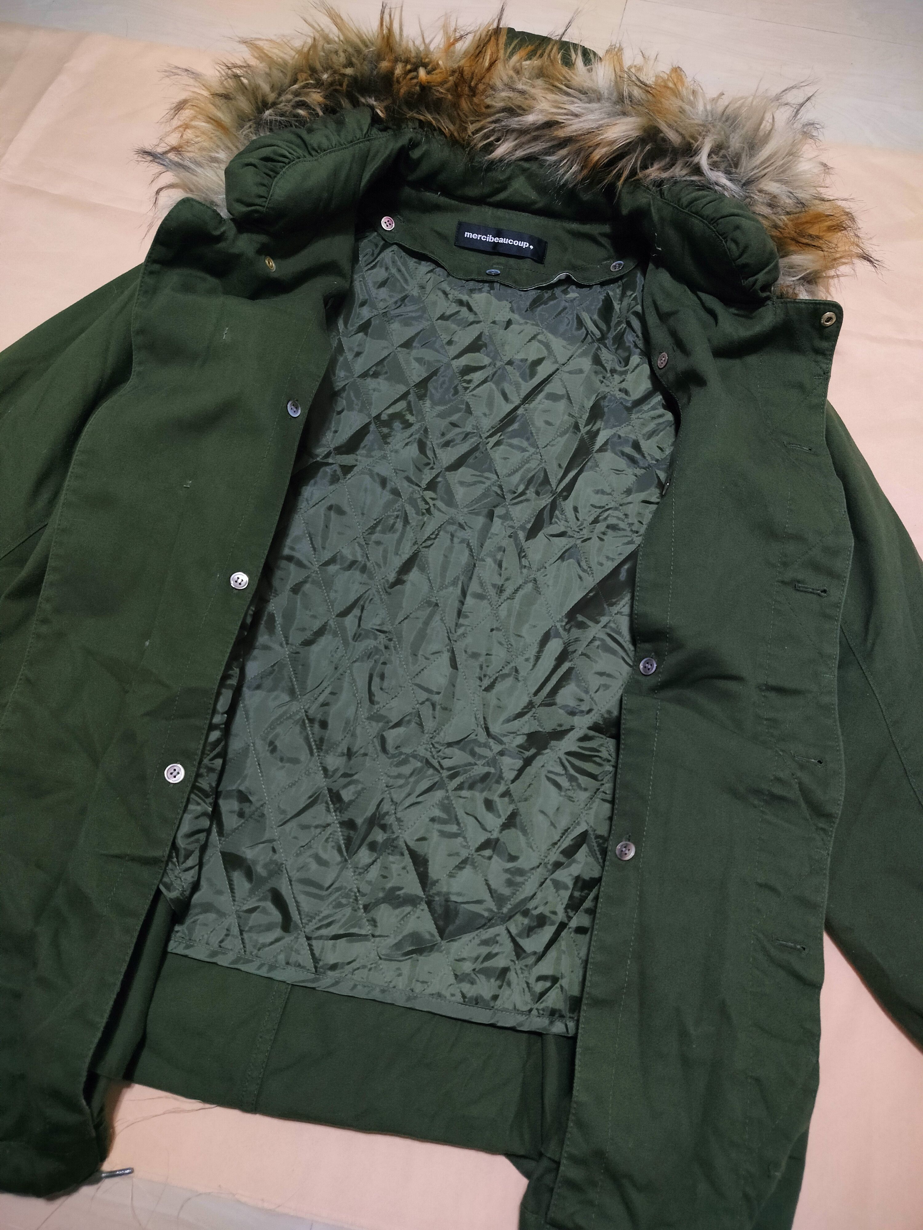 Issey Miyake Mercibeaucoup Green Parka Jacket with Fur Size US L / EU 52-54 / 3 - 6 Thumbnail