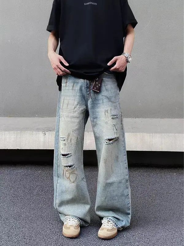 VIBE Vintage dirty-dyed graffiti ripped baggy jeans Size US 30 / EU 46 - 3 Thumbnail