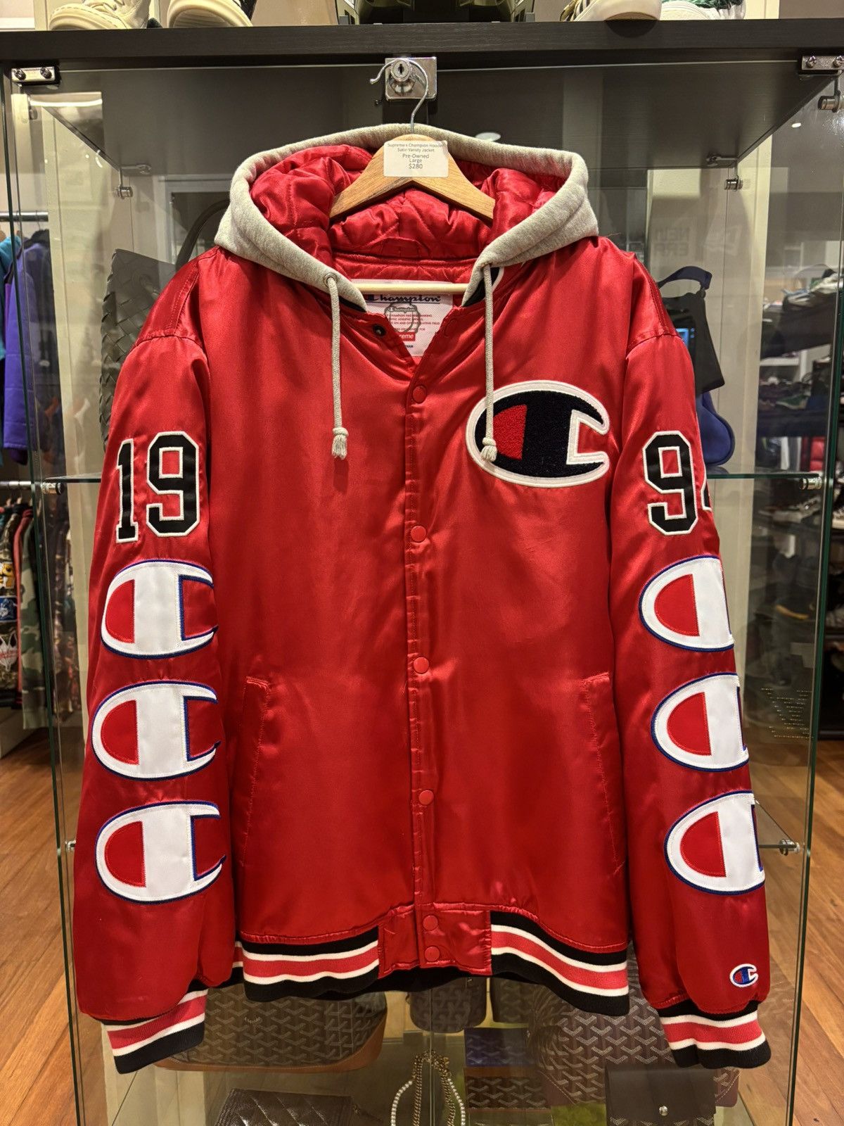 Supreme Supreme X Champion Hooded Satin Varsity Jacket | Grailed