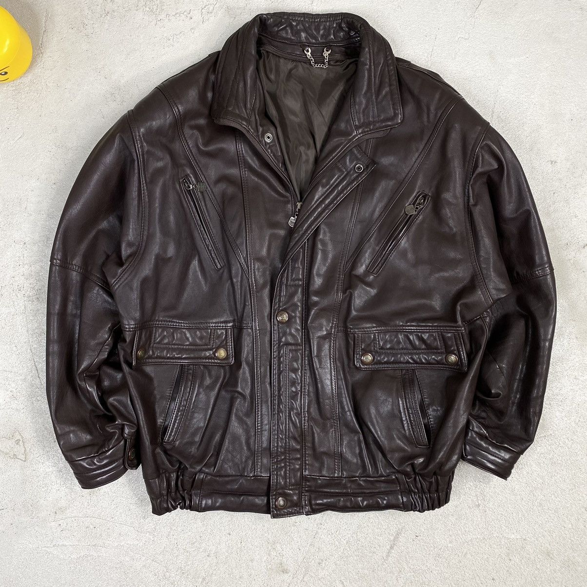 Vintage Leather jacket brown vintage bomber genuine boxy oversize Size US XL / EU 56 / 4 - 3 Thumbnail
