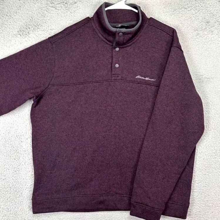 Eddie Bauer Eddie Bauer Pullover Sweater Mens 2XL Dark Purple Fleece Quarter Snap Logo Mock Neck Baggy? Size US XXL / EU 58 / 5 - 2 Thumbnail