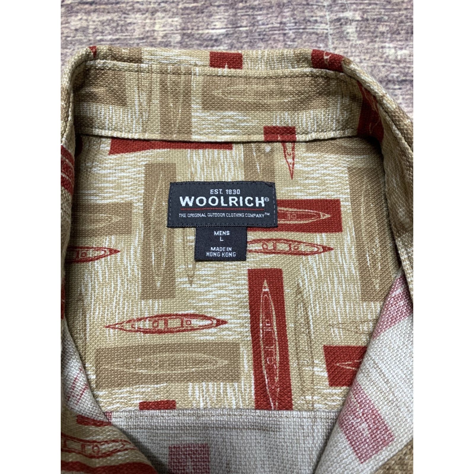 Vintage Woolrich Shirt Short Sleeve Button-Down Casual Travel Mens L Brown Red Cotton Geometric Pattern Size US L / EU 52-54 / 3 - 3 Thumbnail