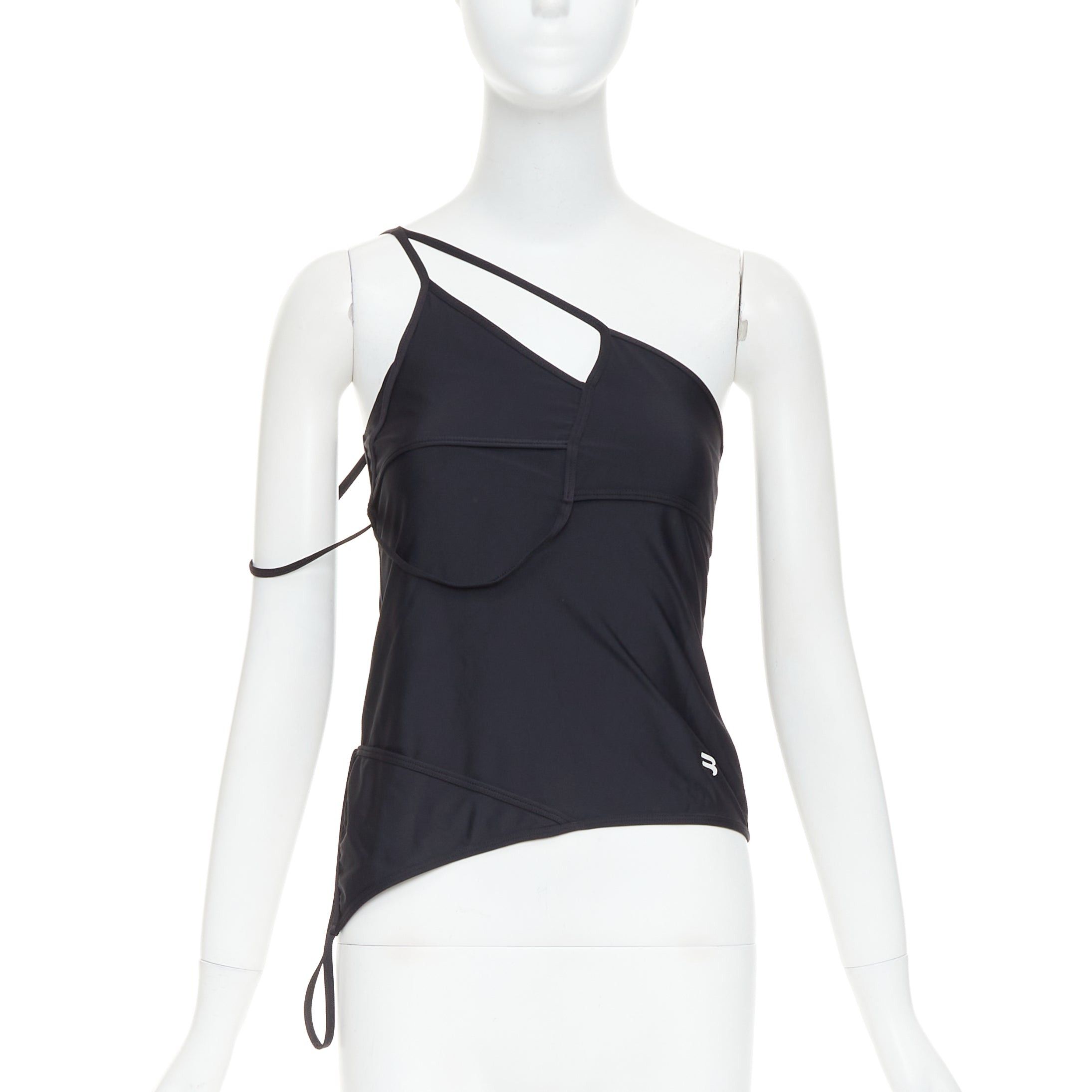 BALENCIAGA Demna 2022 black spandex white logo deconstructed top