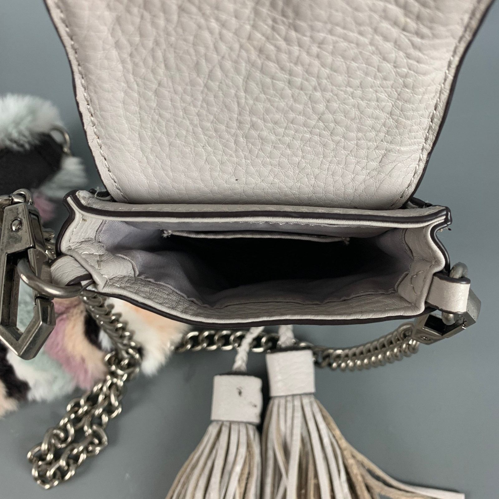 Rebecca Minkoff REBECCA MINKOFF Grey Rabbit Fur Leather Cross Body Handbag Size ONE SIZE - 8 Thumbnail