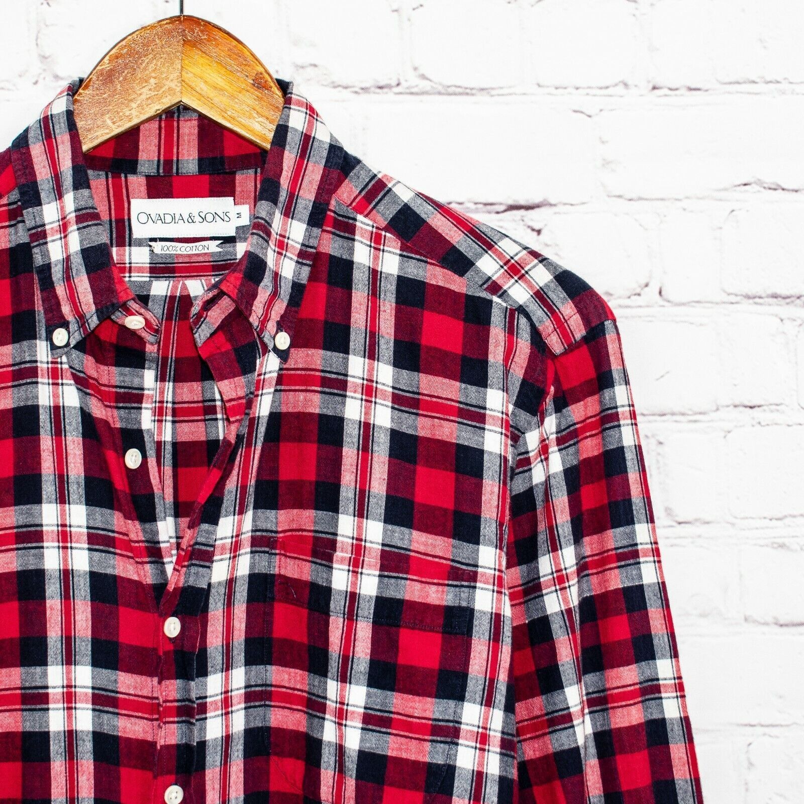 Ovadia & Sons OVADIA & SONS Men's Button Down Shirt Cotton Red Blue Plaid Size US M / EU 48-50 / 2 - 2 Thumbnail