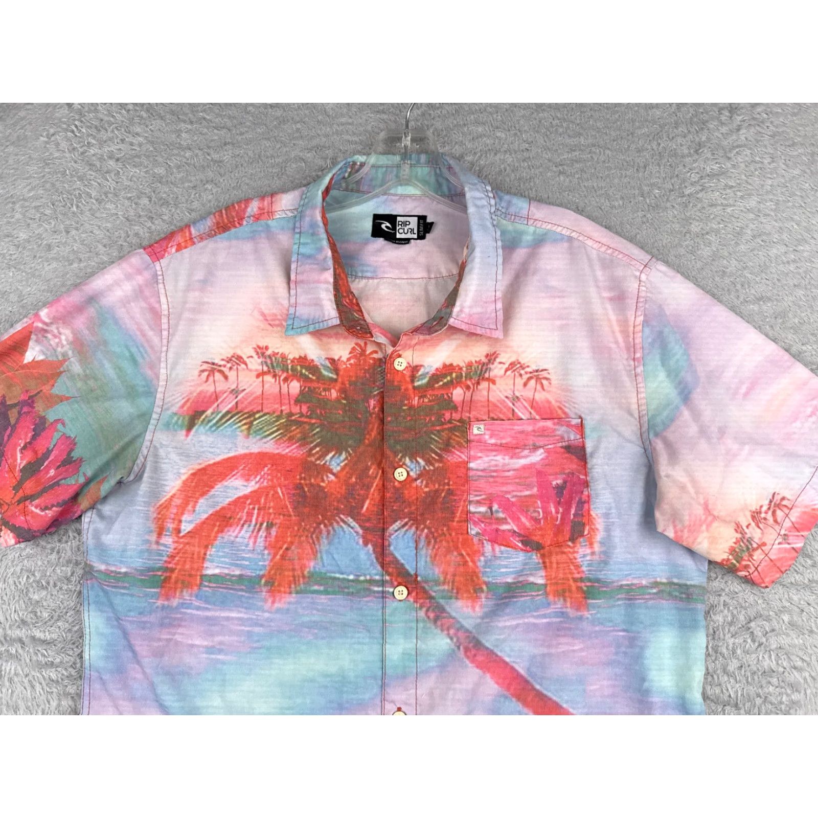 Rip Curl VINTAGE RIP CURL Shirt Men L Blue Floral Hawaiian Slim Cotton Blend Button-Up Short Sleeve Size US L / EU 52-54 / 3 - 4 Thumbnail