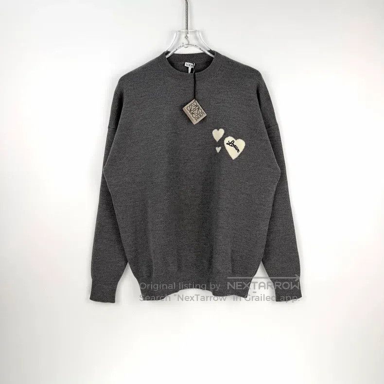Loewe Loewe Grey heart pattern embroidered logo wool sweater Size S / US 4 / IT 40 - 3 Thumbnail