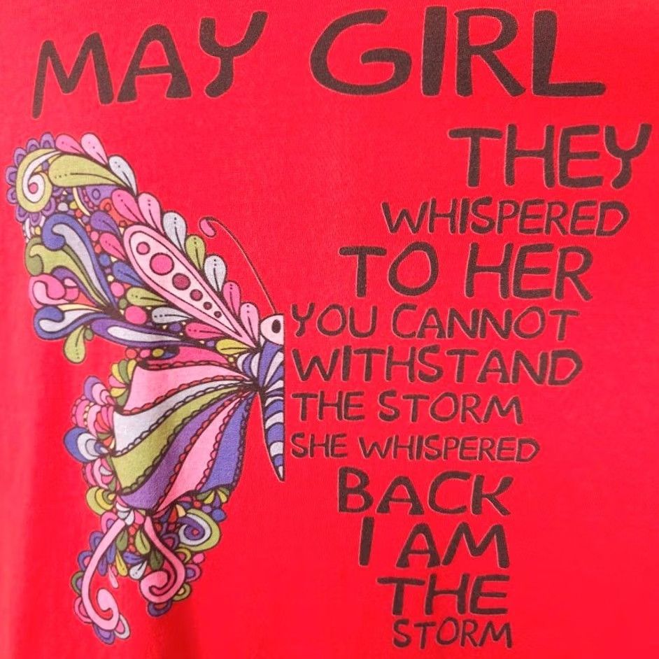 Gildan Gildan May Girl Butterfly T Shirt Mens 2XL Red Crew Neck Short Sleeve I Am The Storm Womens? Mens? Or Girls? Size US XXL / EU 58 / 5 - 3 Thumbnail
