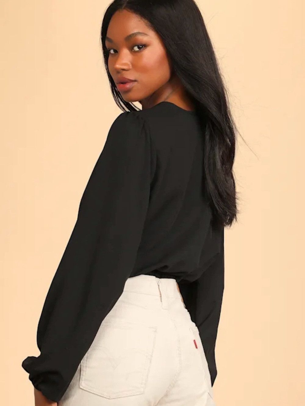 Lulus Twisty Business Black Twist-Front Long Sleeve V-Neck Top Size L / US 10 / IT 46 - 2 Thumbnail