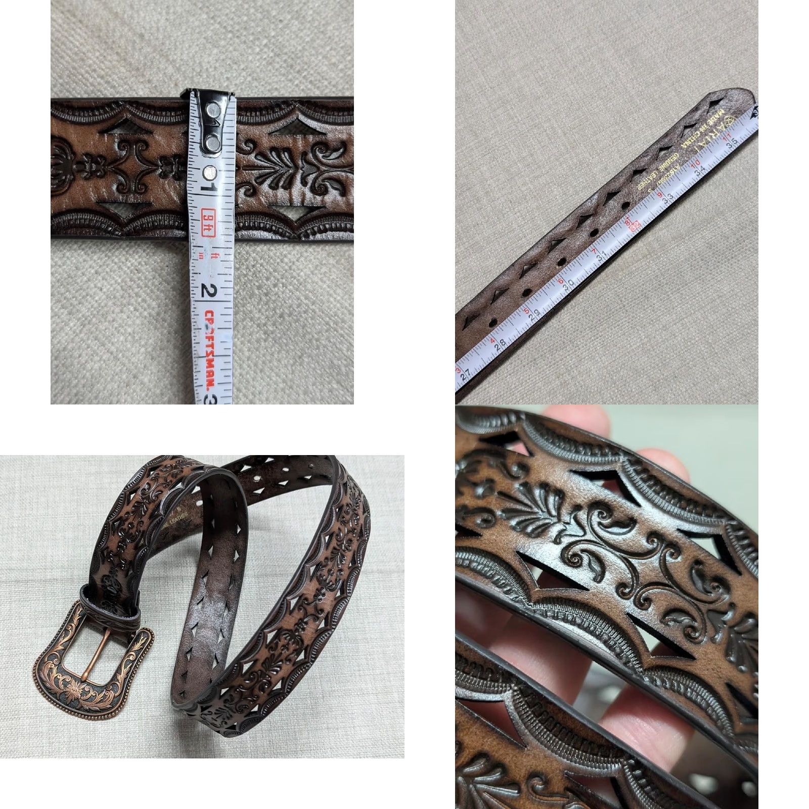 Ariat VINTAGE Ariat Western Belt 30 Brown Leather Cowhide Tooled Cut-Out Buckle Laced Belt Mens Size 30 - 8 Thumbnail