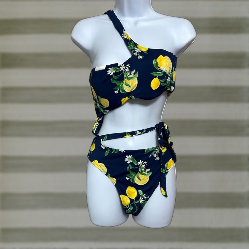 Wet One Piece Swimsuit Women's L Navy Lemon Padded NWT