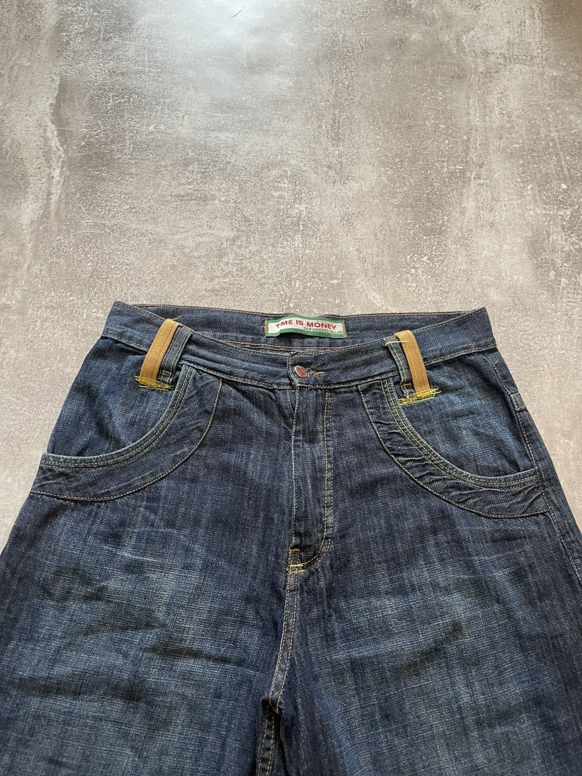 Time is Money Embroidered Logo Jnco Style Baggy Denim Shorts