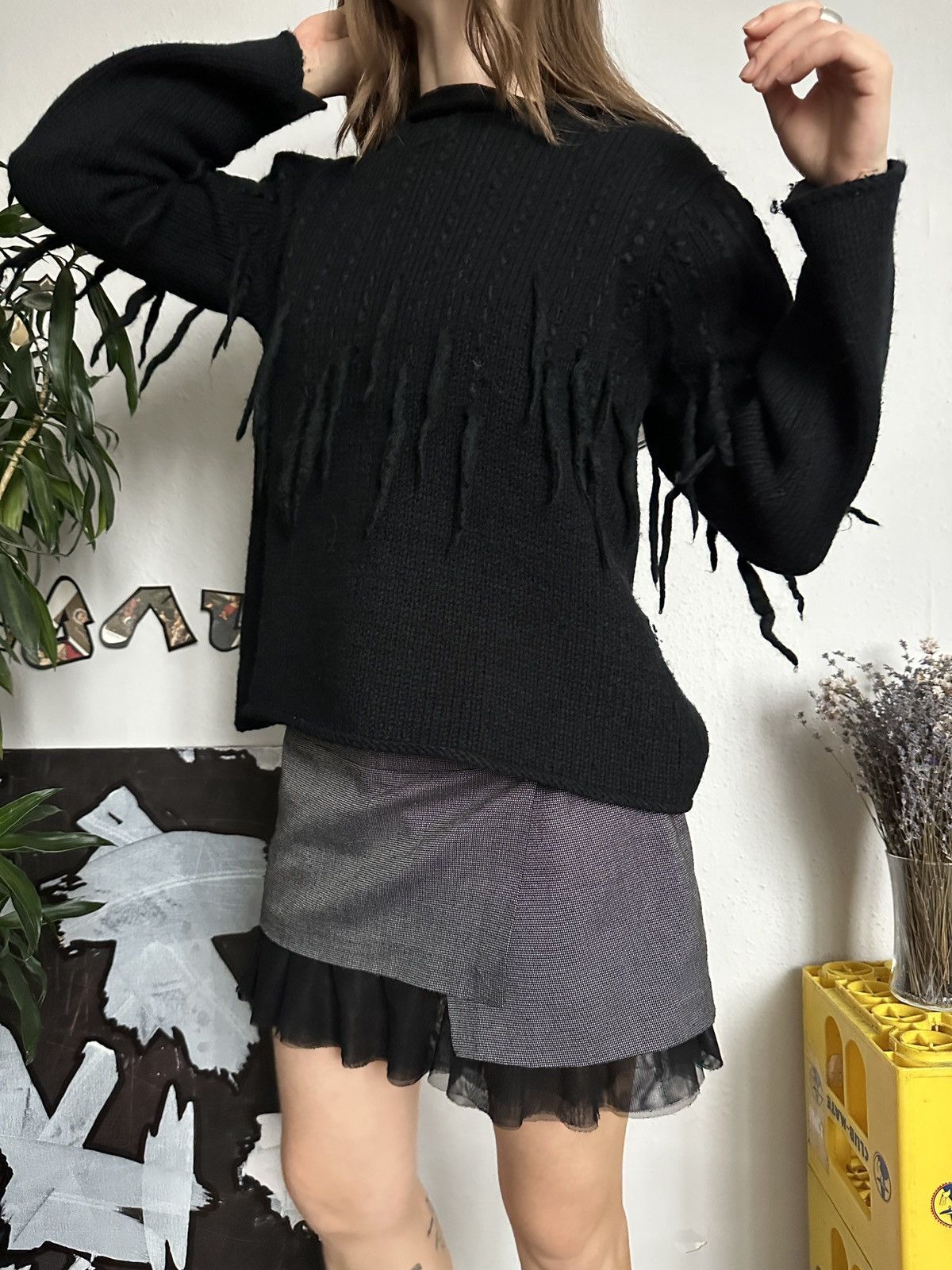 Designer Oui Moments Wool Blend Fringe Knit Pullover Size L / US 10 / IT 46 - 4 Thumbnail