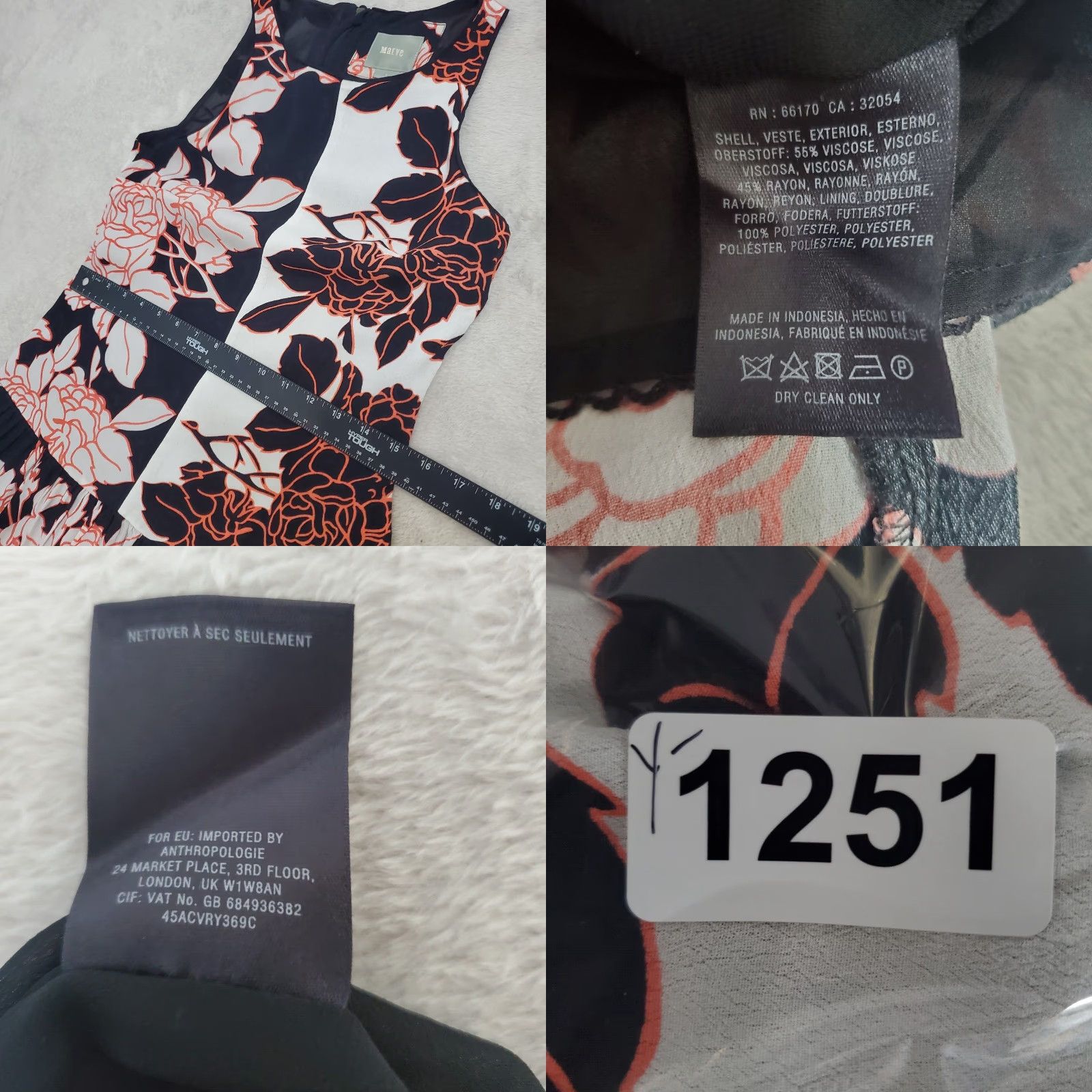 Anthropologie Anthropologie Maeve Photoflora Dress Womens 2 Black White Floral Drop Waist Size XS / US 0-2 / IT 36-38 - 9 Thumbnail