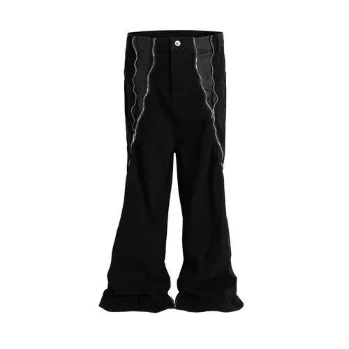 Jean Front Curve Zipper Adjustable Black Flare Jeans Size US 31 - 4 Thumbnail