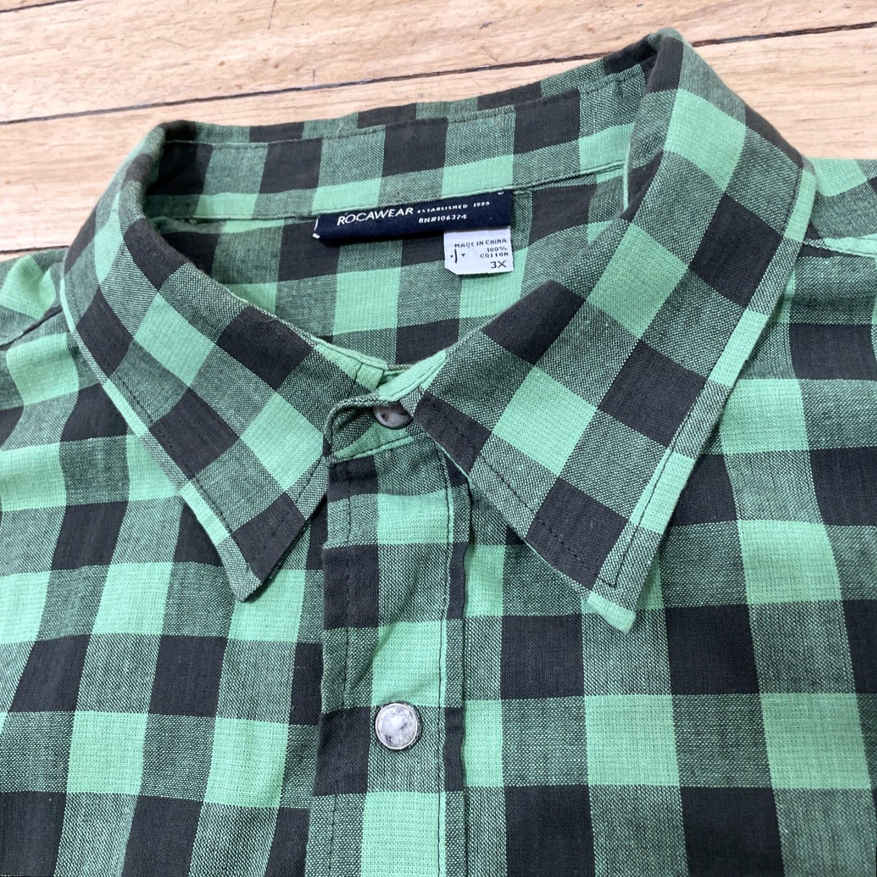 Rocawear VINTAGE Rocawear Shirt Men 3XL Plaid Distressed Green Black Snap Button-Up Short Sleeve Collared 90s Grunge Hip Hop Size US XXL / EU 58 / 5 - 4 Thumbnail