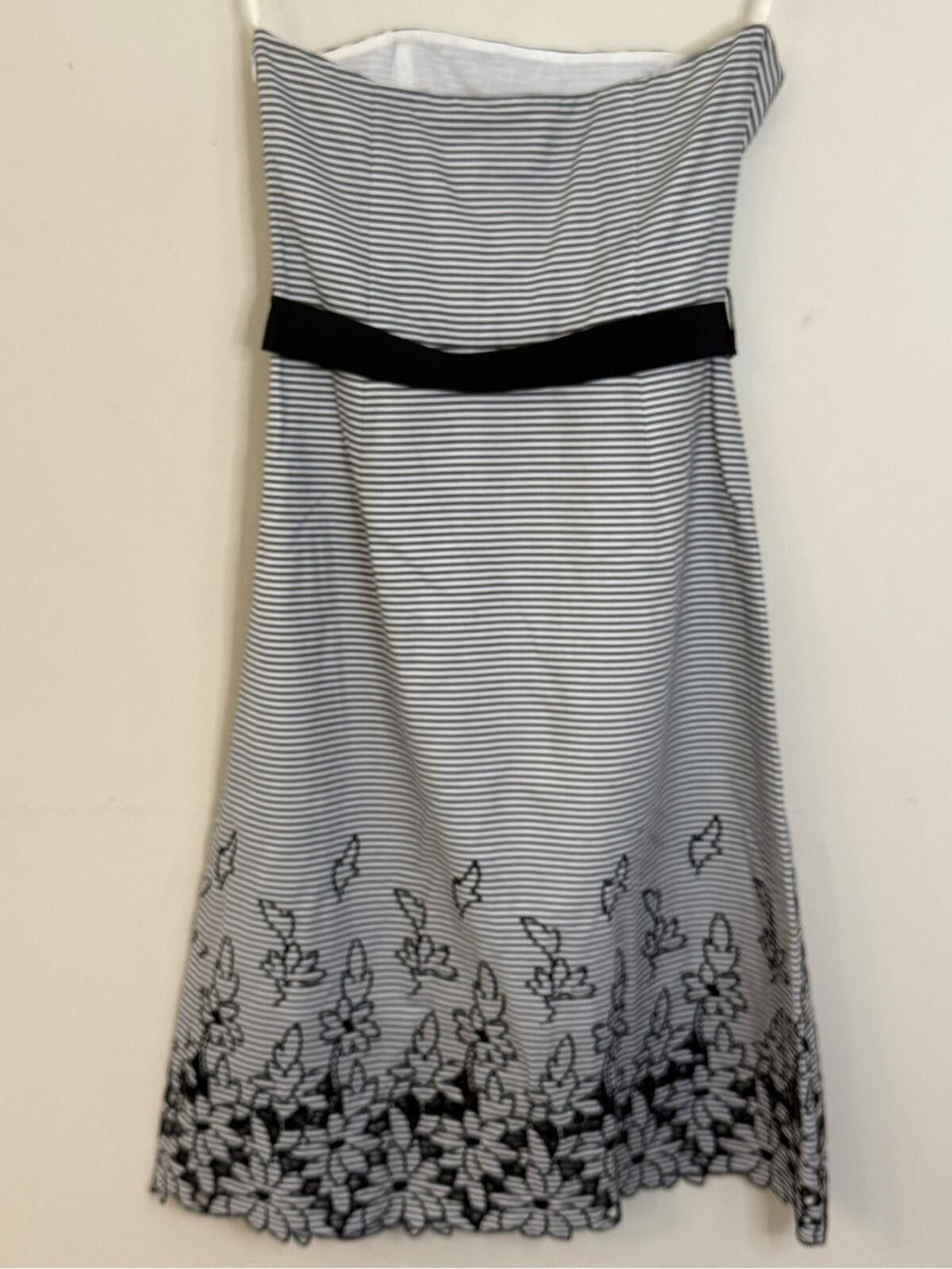 Tobias Birk Nielsen TiBi strapless dress floral lace striped gray white bow SZ 6 Size M / US 6-8 / IT 42-44 - 2 Thumbnail