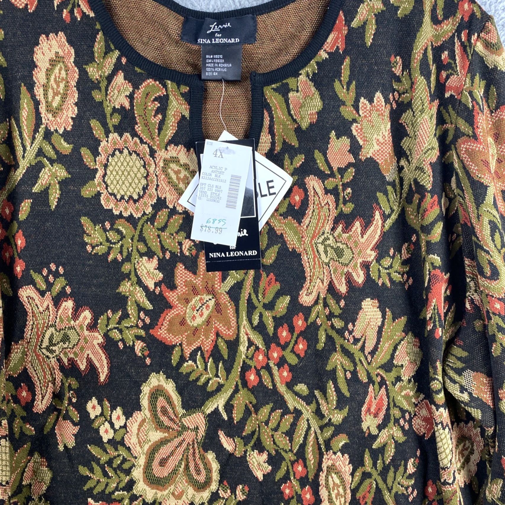Eddie Bauer Nina Leonard Women Sweater 4XL Multicolor Flowery Long Sleeve Pullover Lightweight Knit Womens Size XXL / US 16-18 / IT 52-54 - 2 Thumbnail