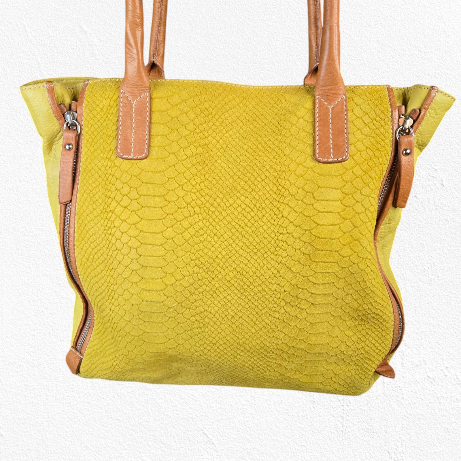 Other Innue Yellow Tan Suede Snake Print Leather Tote Bag Size ONE SIZE - 3 Thumbnail