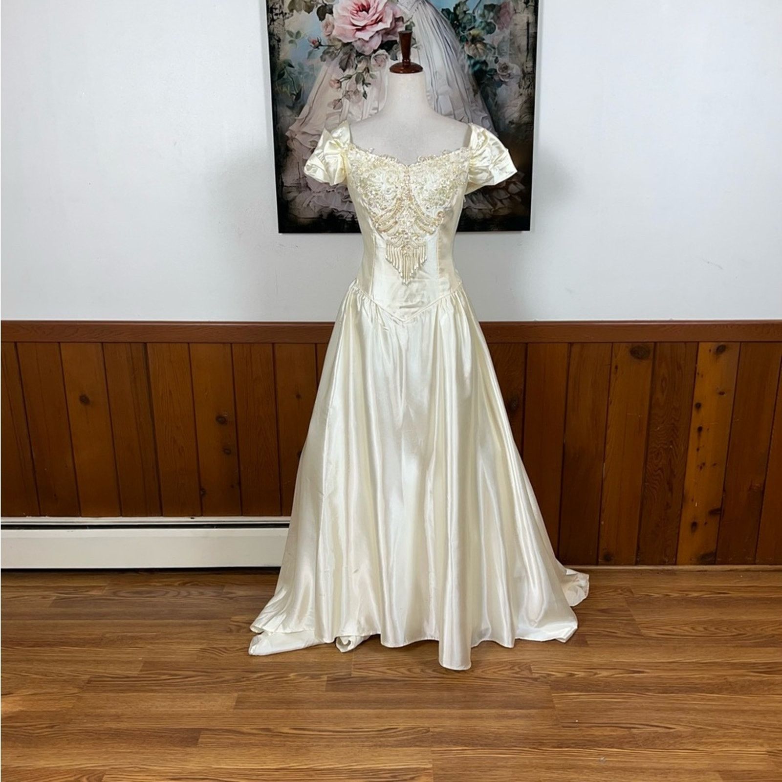 Vintage 1980s Alfred Angelo Ivory Satin Wedding Gown!