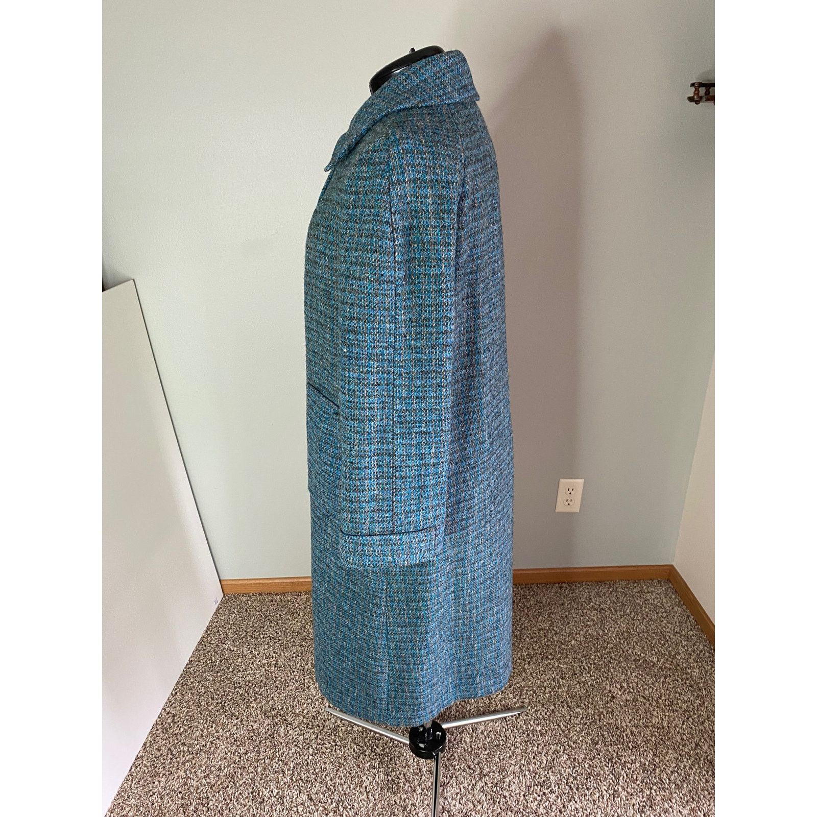 Vintage swing coat plaid blue gray vintage wool 1970s Size L / US 10 / IT 46 - 6 Thumbnail