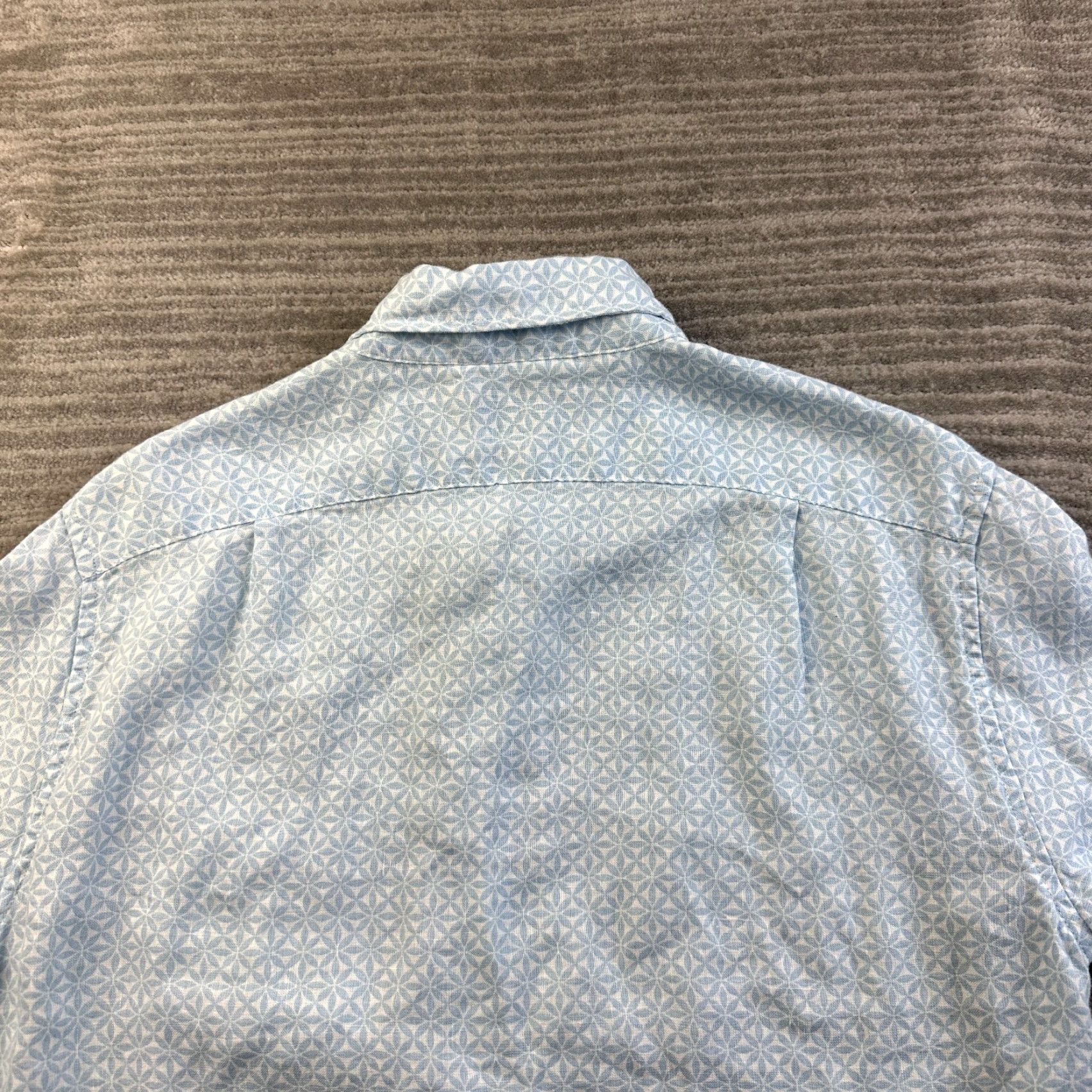 J.Crew J.CREW Shirt Mens M Blue Linen Blend Button Up Polo Casual Activewear Short Sleeve Geometric Pattern Size US M / EU 48-50 / 2 - 5 Thumbnail