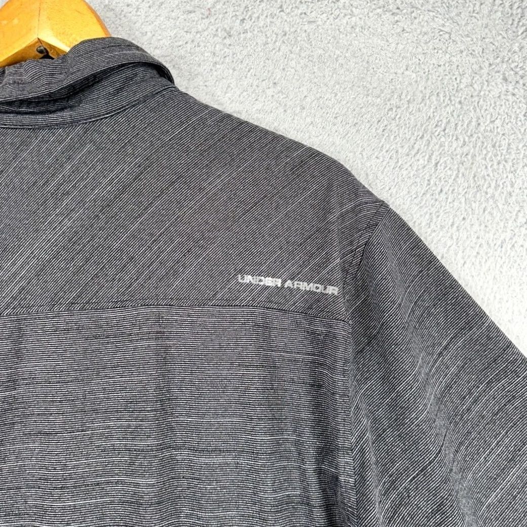Under Armour Under Armour Polo Shirt Mens Large Grey Black Stripes Golf Rugby Heat Gear Size US L / EU 52-54 / 3 - 5 Thumbnail