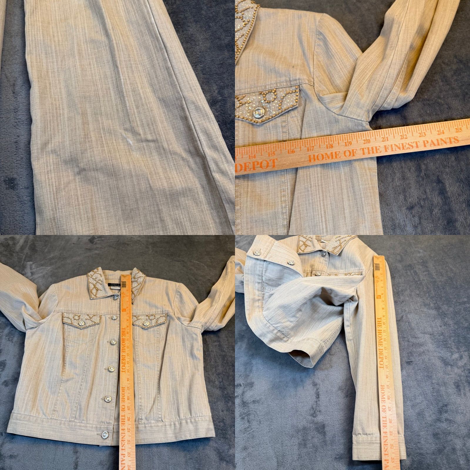 Vintage VINTAGE City Girl Nancy Bolen Tan Beaded Denim Jacket and Pants Set Womens Size Large Size 36" / US 14 / IT 50 - 9 Thumbnail