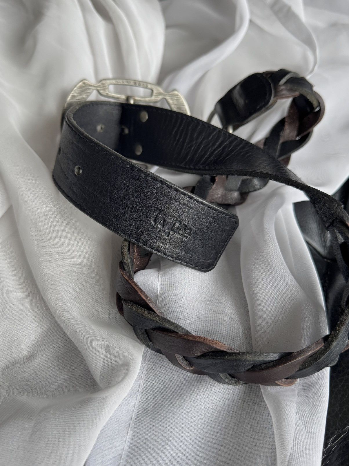 Other La Fee Avant Garde Braided Leather Belt Silver Big Buckle Size ONE SIZE - 5 Thumbnail