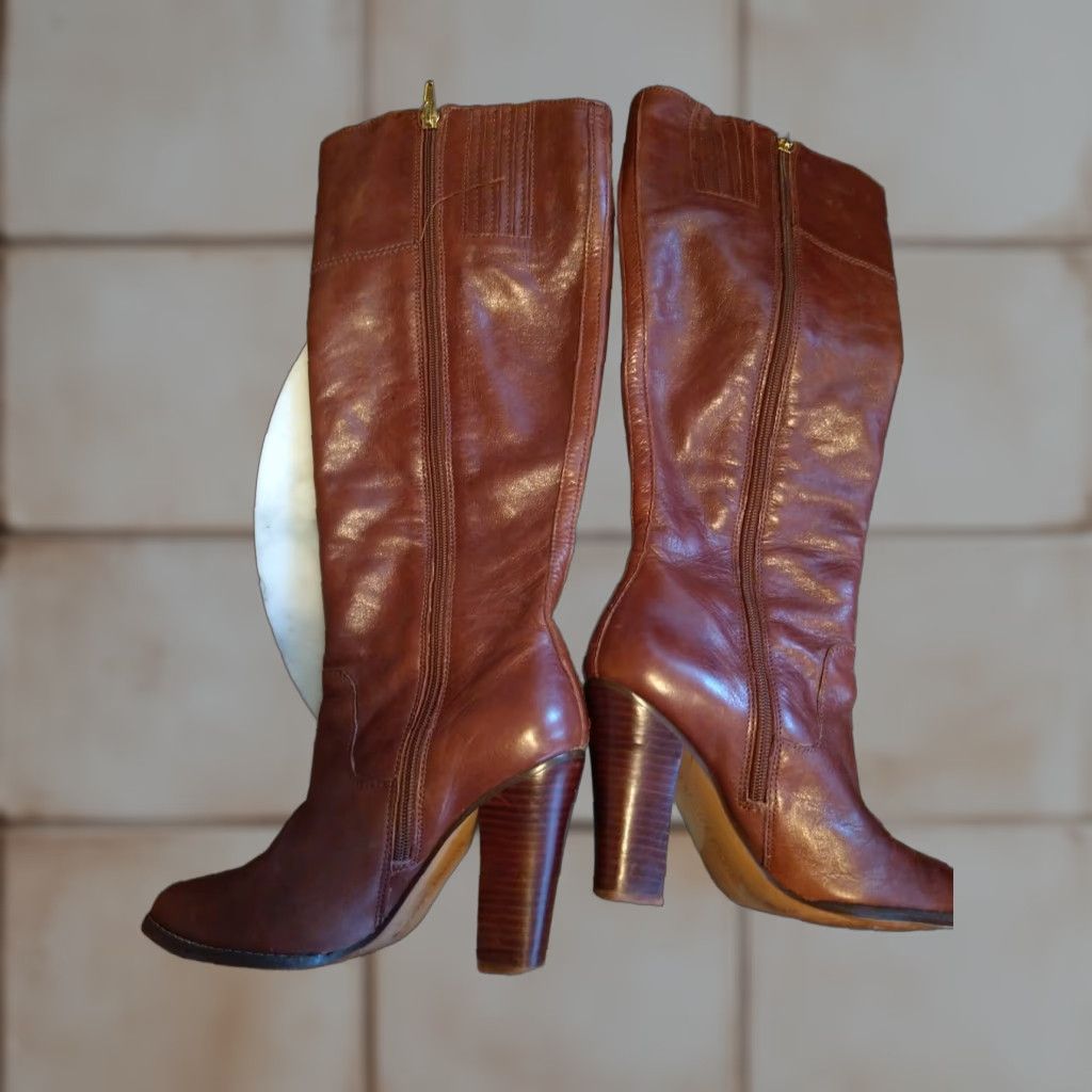 Vintage Audrey Brooke Boots Women's Long High Boot Brown Leather Size 6m, Leather Upper, Leather Outsole, Biker Style, - Mens/Womens? Size US 6 / IT 36 - 1 Thumbnail