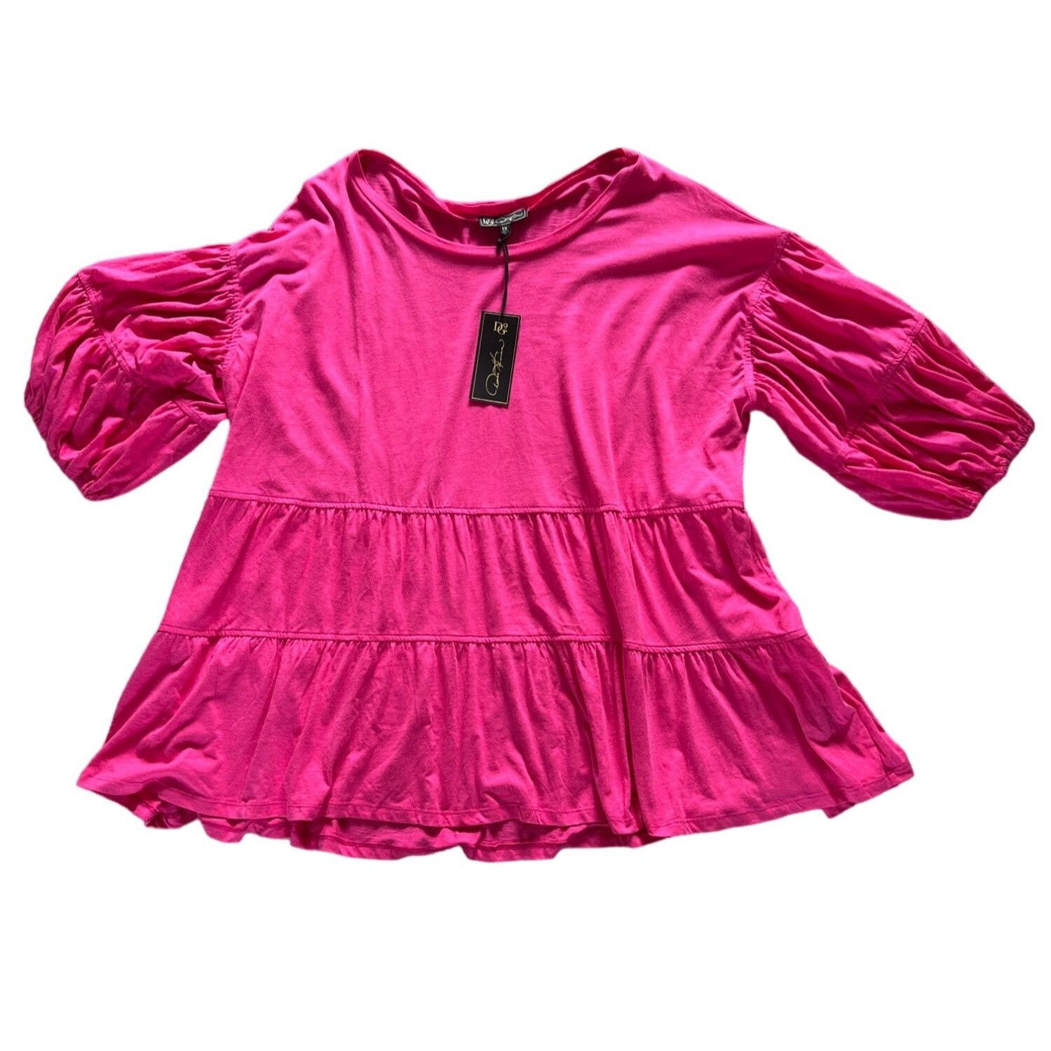 Designer Ruth Graham Womens 1X Pink Peasant Blouse With Puff Sleeves Size XL / US 12-14 / IT 48-50 - 1 Thumbnail