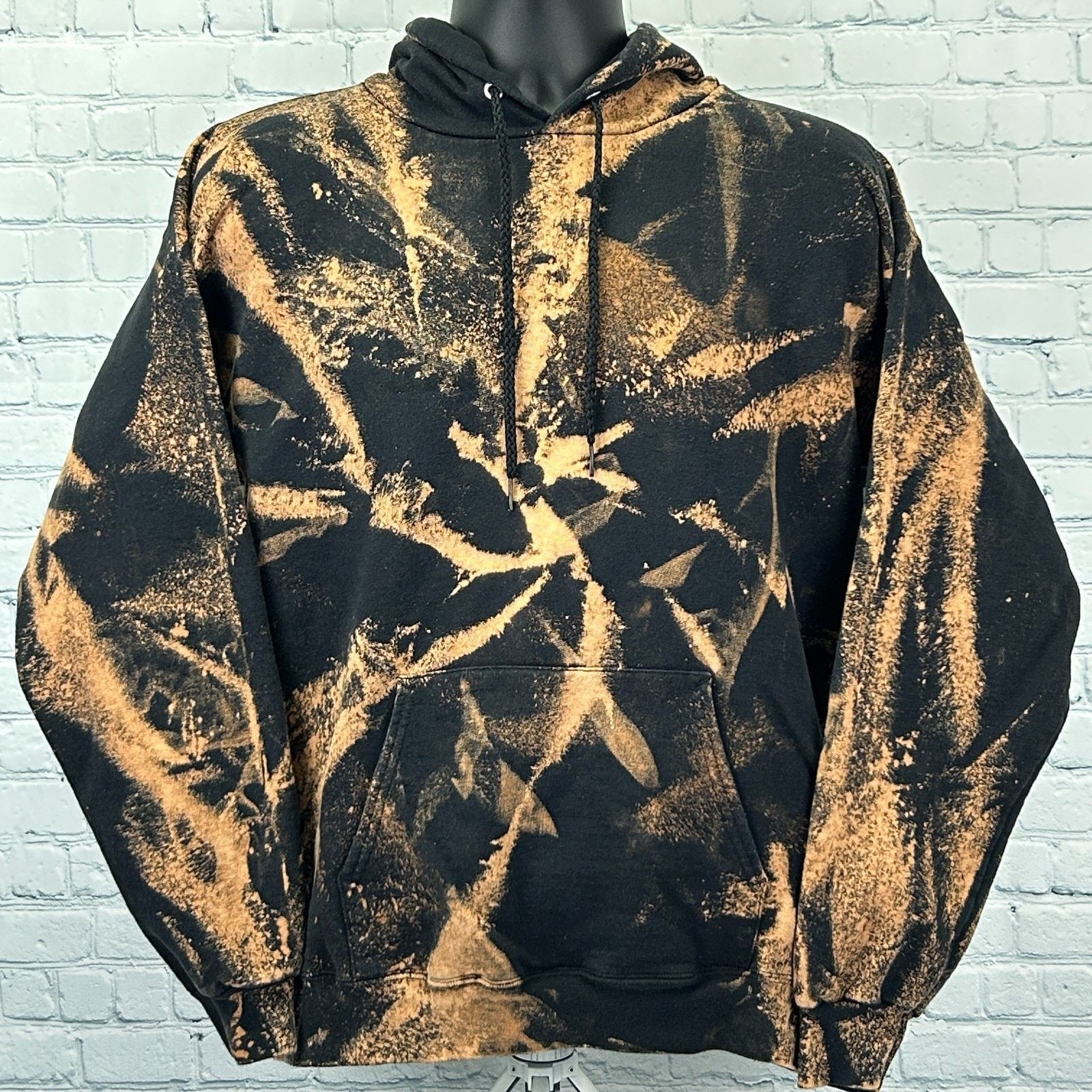 Hanes Bleach Reverse Tie Dye Hoodie Hooded Sweatshirt Black Medium Size US M / EU 48-50 / 2 - 1 Thumbnail