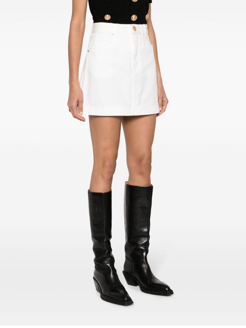 Balmain o1s1wg110825 A-Line Denim Miniskirt in White Size 30" / US 8 / IT 44 - 3 Thumbnail