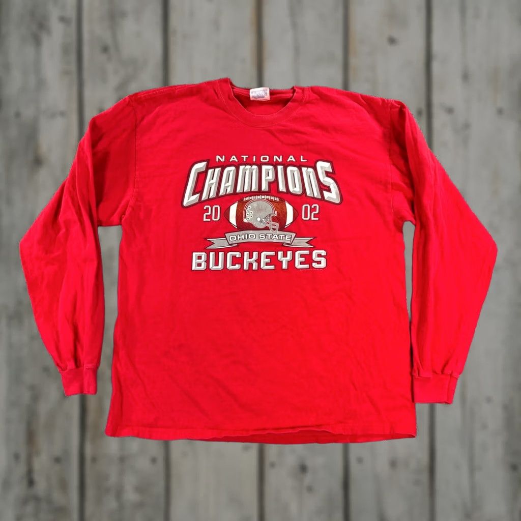 Hanes VINTAGE Ohio State Buckeyes Shirt Mens XL Red 2002 National Champions Long Sleeve Hanes Beefy-T Size US XL / EU 56 / 4 - 1 Thumbnail