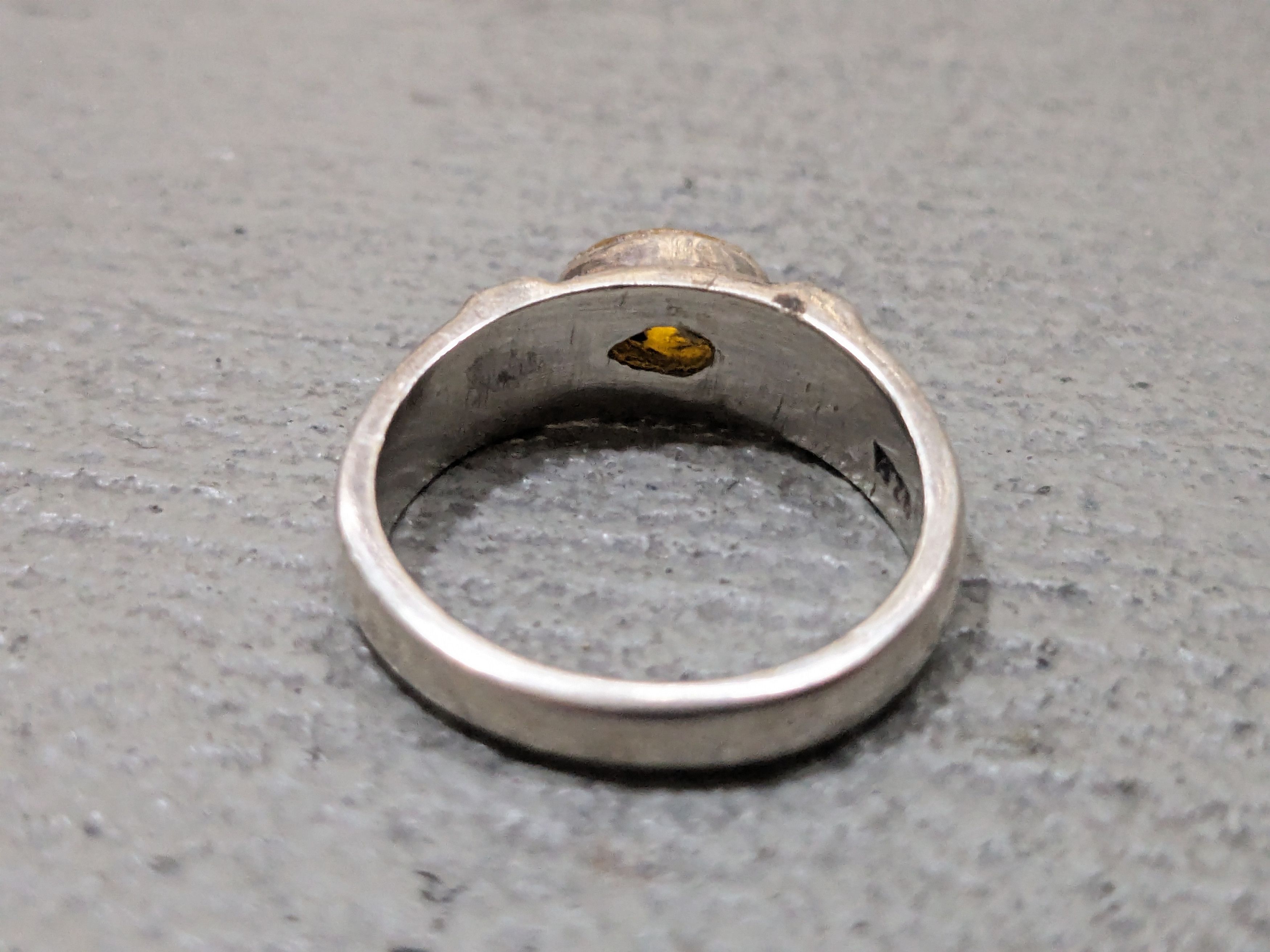 Jewelry Vintage Sterling Silver Ring 8.75 Marquise Yellow Glass Size ONE SIZE - 10 Thumbnail