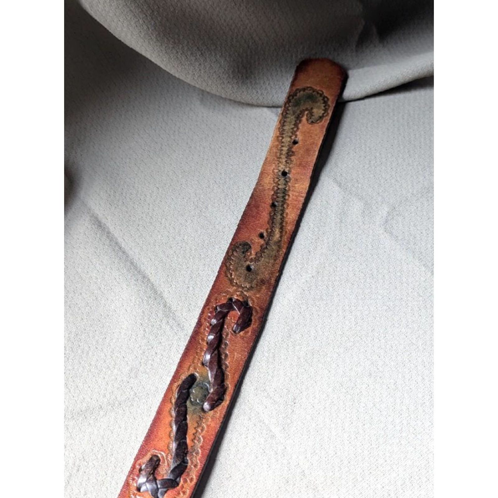 Vintage VINTAGE handmade western belt MEN 32 Brown leather Tooled braided cowhide buckle belt 1-5/8" wide Size 32 Mens Size 32 - 6 Thumbnail
