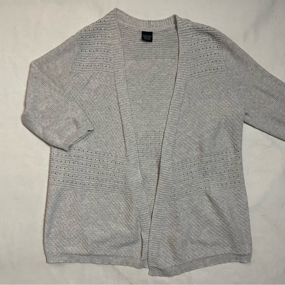 Faded Glory Faded Glory Open Front Cotton 3/4 Sleeve Grey Cardigan Size Size 3XL / US 20-22 - 5 Thumbnail