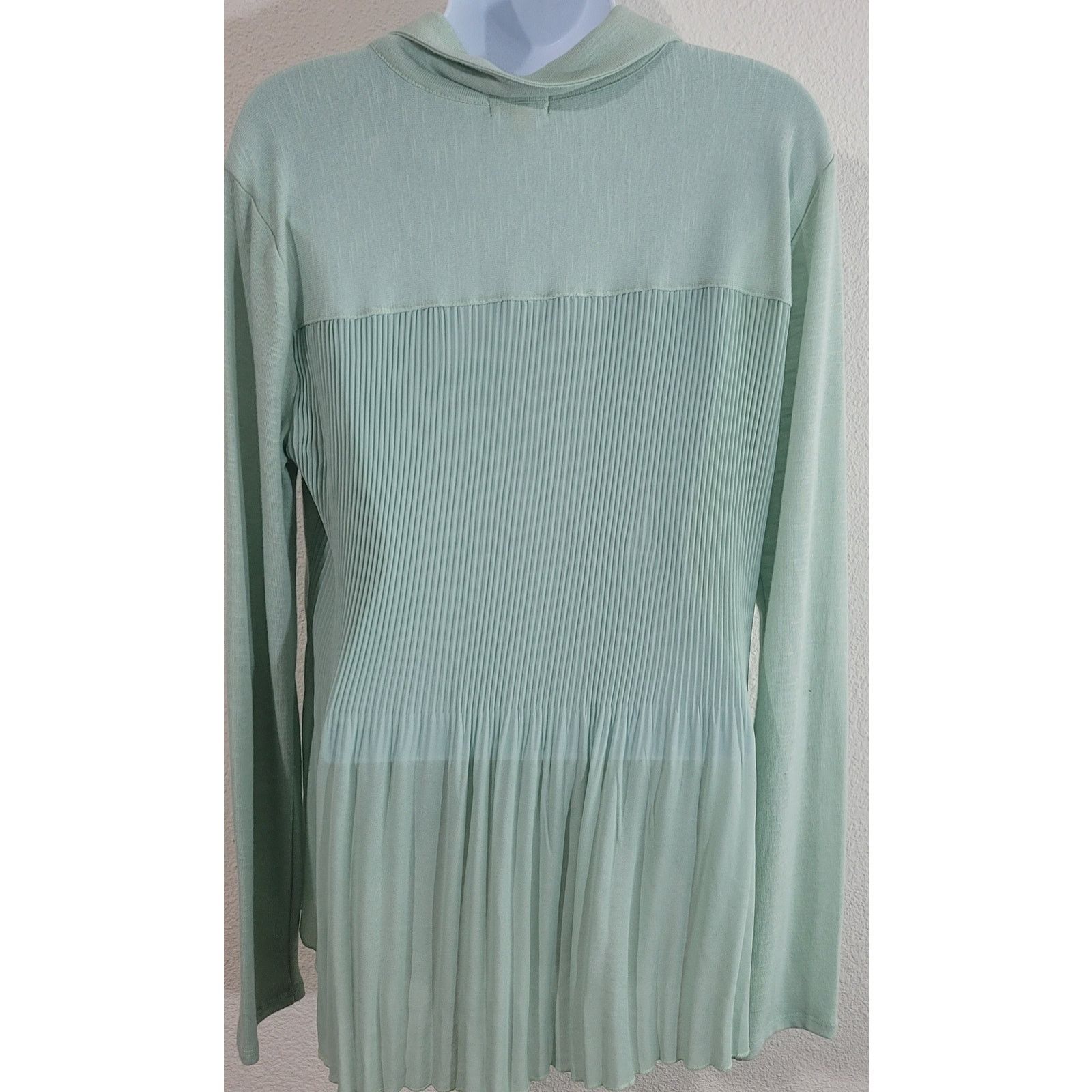 Other Eyeshadow Mint Green Slub Knit Button Up Shirt L Sheer Back Size L / US 10 / IT 46 - 2 Thumbnail