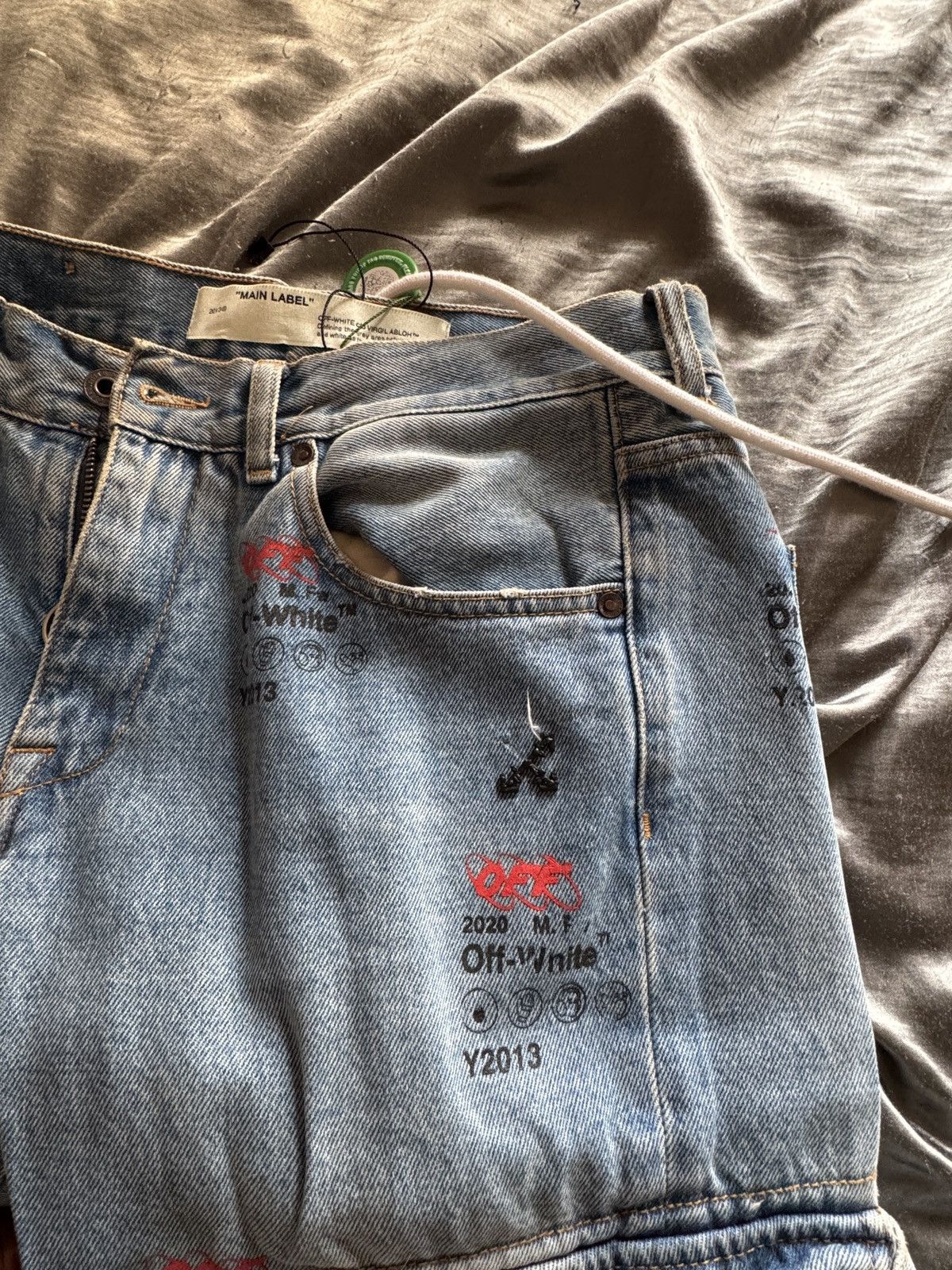 Off-White Off-White - Slim-Fit Printed Denim Jeans - Blue Size US 29 - 2 Thumbnail