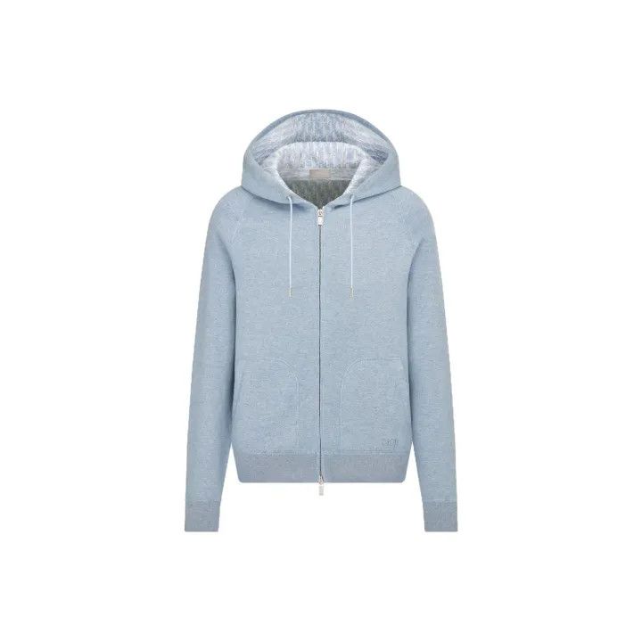 Dior Men's Zip Hooded Sweatshirt in Steel Blue 0079