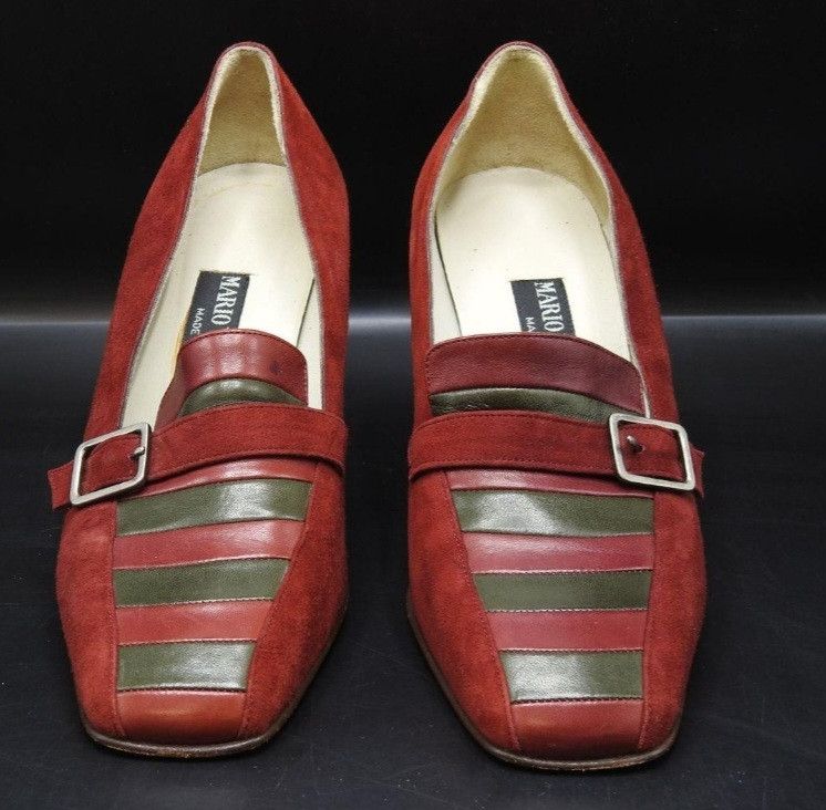 image of Mario Valentino Women's Red & Green Suede Pumps Size 36.5 Shoes in Red/Green