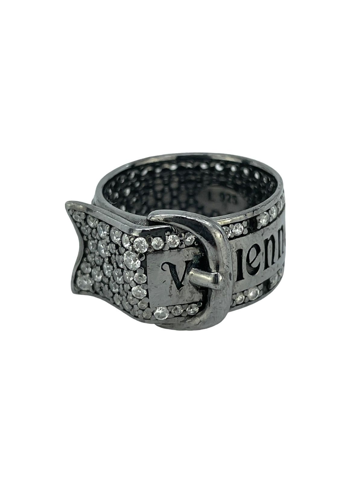 Pre-owned Vivienne Westwood Gunmetal Crystal Belt Ring In Black