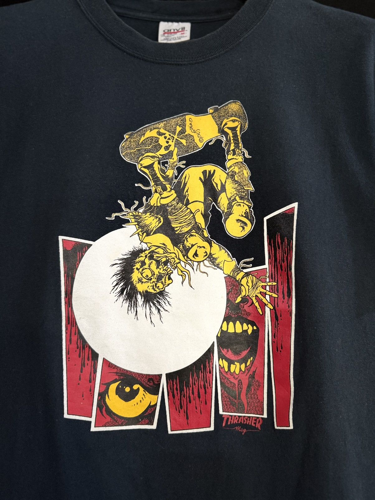 Hook-Ups Vintage 90s Thrasher Mag Pushead Skateboard Faded Tee Size US M / EU 48-50 / 2 - 2 Thumbnail