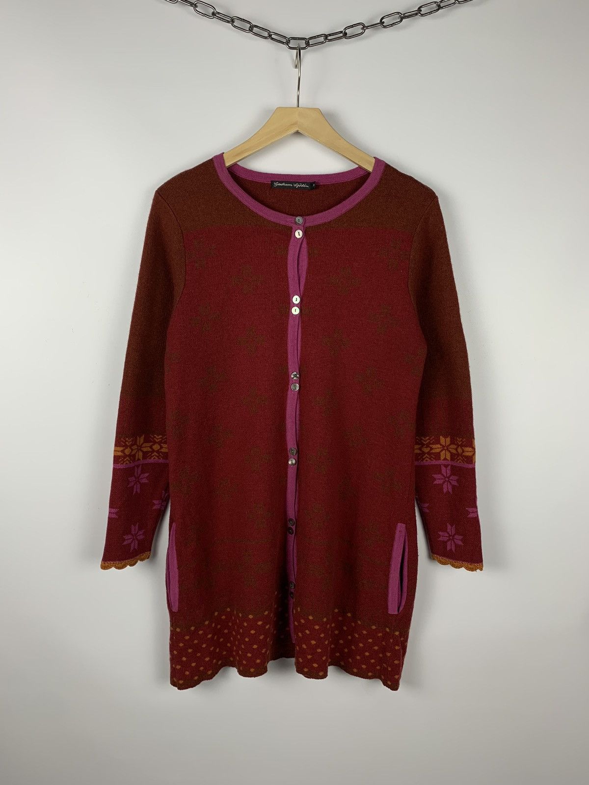 Gudrun Sjoden Gudrun Sjoden Winter Pattern Wool Long Cardigan Sweater Red Size M / US 6-8 / IT 42-44 - 1 Thumbnail
