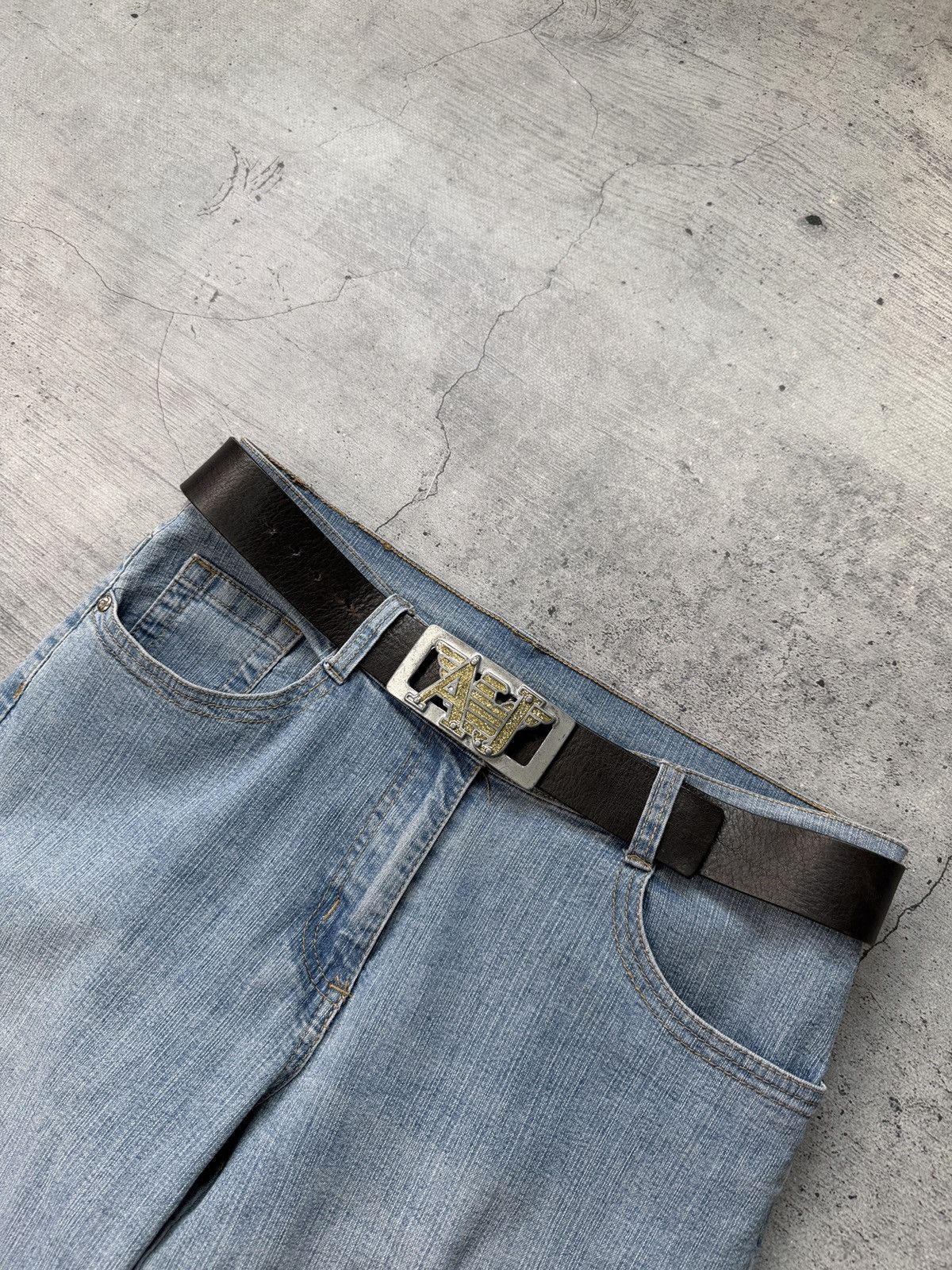 Armani Vintage Armani Jeans Leather Black Belt Rare Buckle Logo Size ONE SIZE - 3 Thumbnail