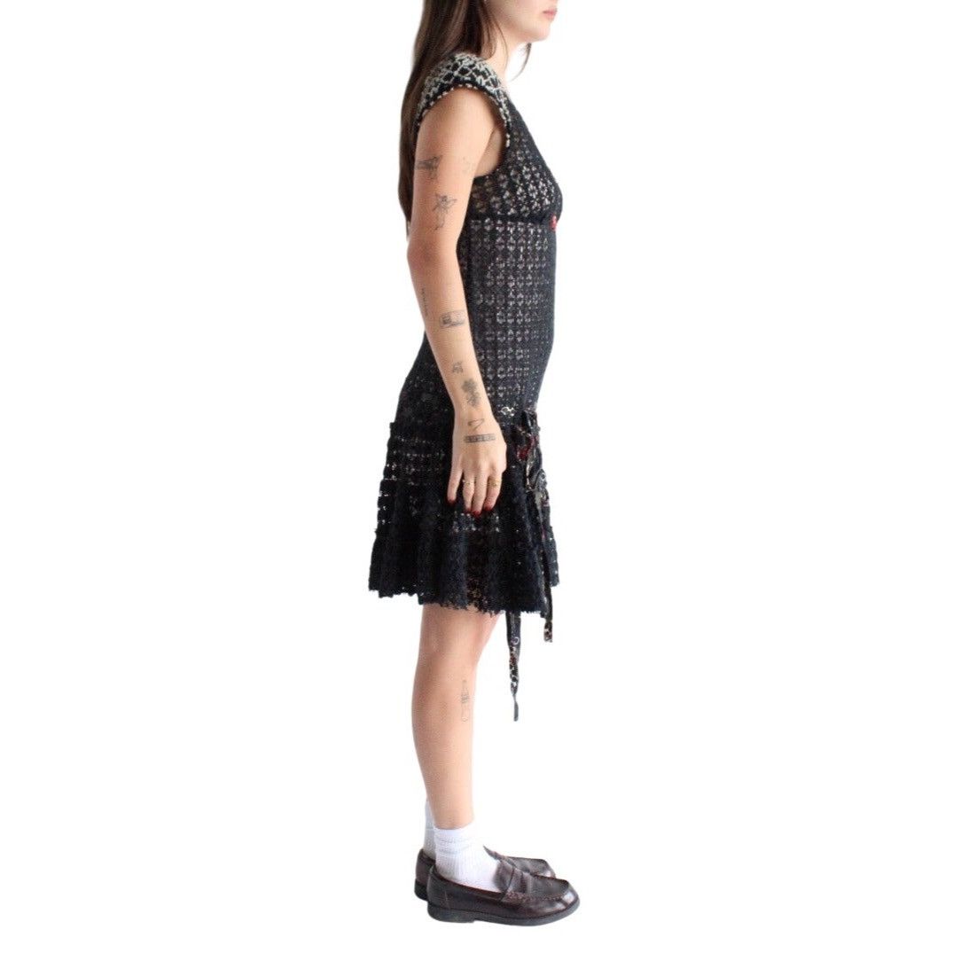 Free People VTG Free People Black Crochet Drop Waist Mini Dress| Whimsig Size M / US 6-8 / IT 42-44 - 8 Thumbnail